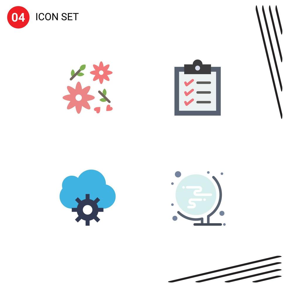 flaches Icon-Paket mit 4 universellen Symbolen von Strauß Schule Klemmbrett Cloud Globus editierbare Vektordesign-Elemente vektor