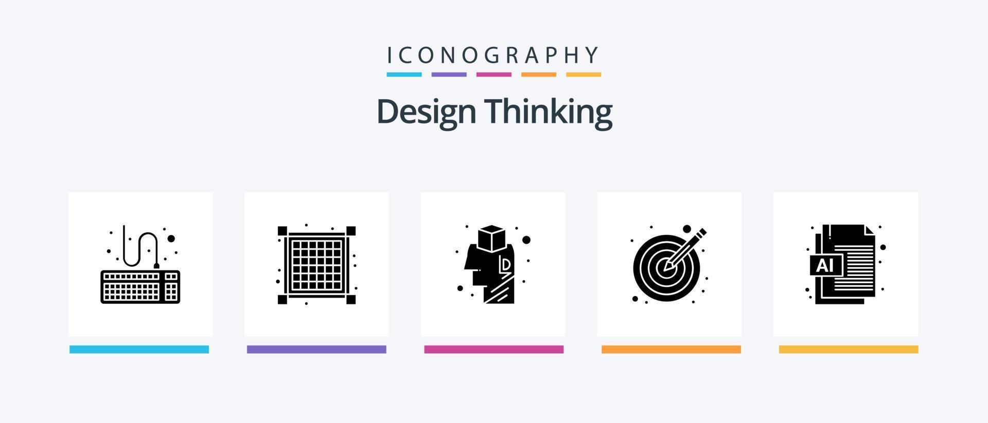 Design Thinking Glyph 5 Icon Pack inklusive Datei. ai. Brainstorming. Vektoren. Illustration. kreatives Symboldesign vektor