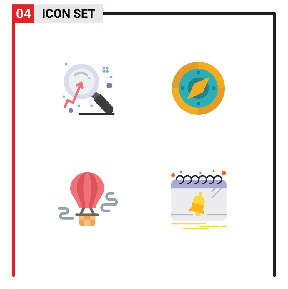 Packung mit 4 modernen flachen Symbolen, Zeichen und Symbolen für Web-Printmedien wie Vergrößerungsballon, Suche, Kompass, Transport, editierbare Vektordesign-Elemente vektor