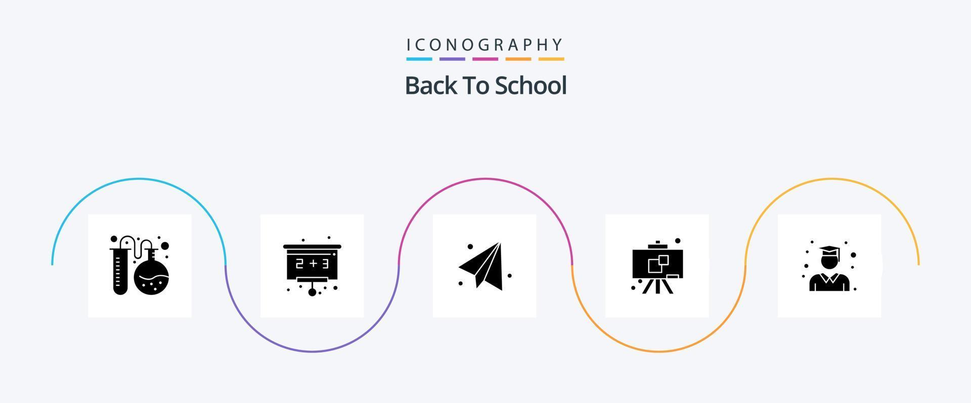 Back to School Glyph 5 Icon Pack inklusive . Abschluss. Bildung. Absolvent. Schule vektor