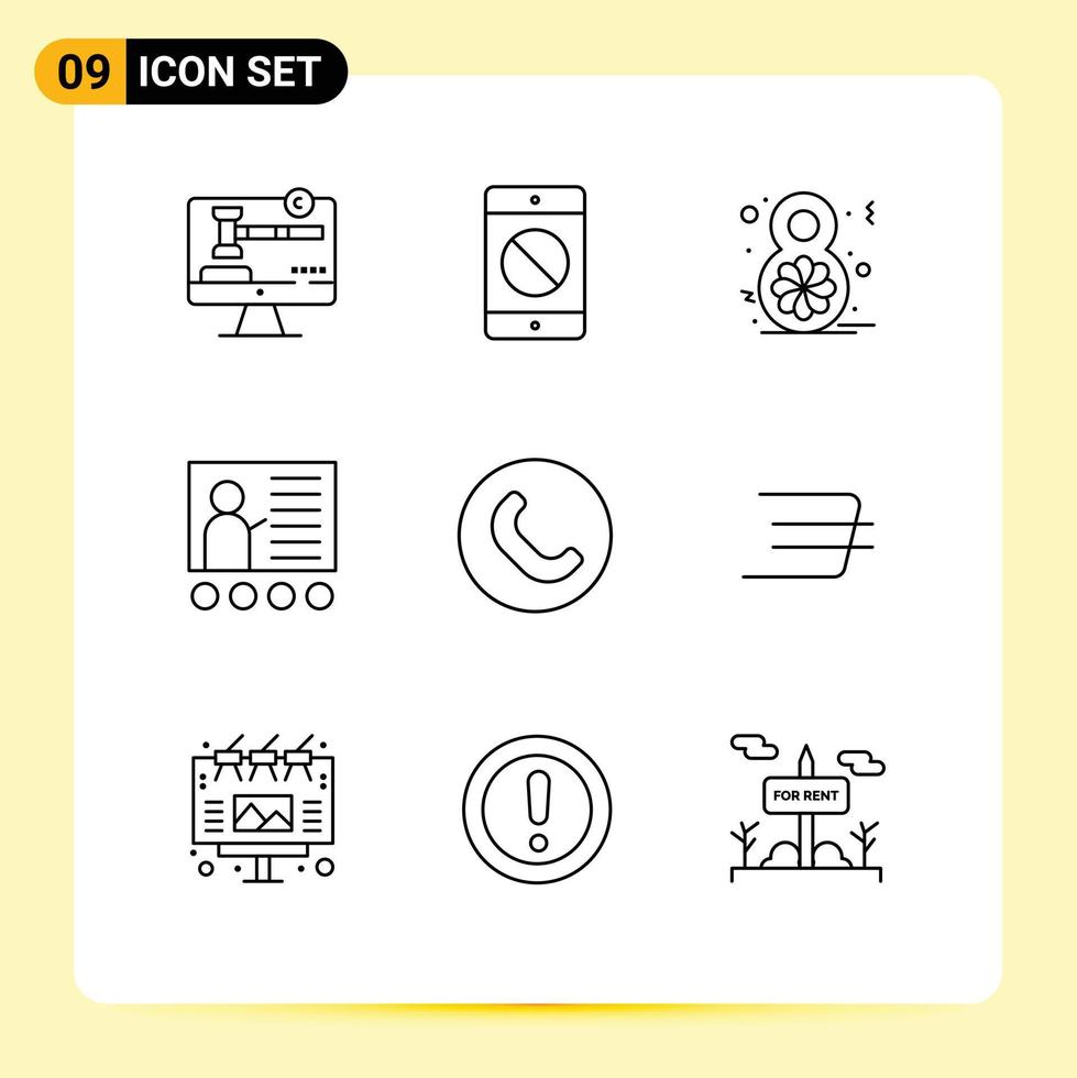 uppsättning av 9 modern ui ikoner symboler tecken för lärare utbildning mobil konferens fira redigerbar vektor design element