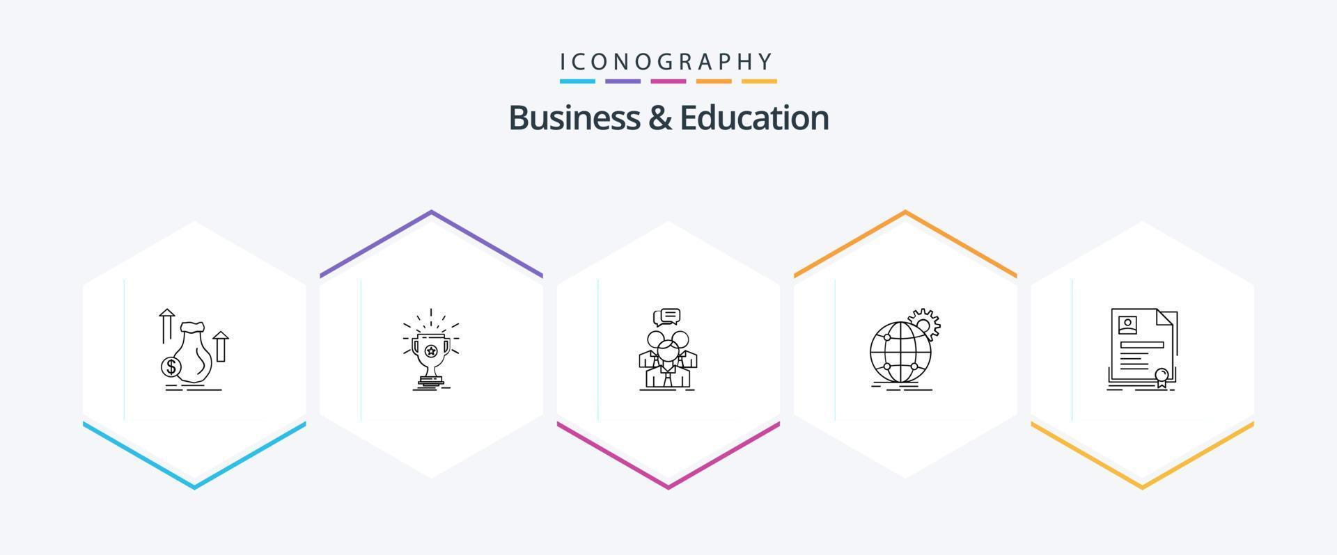 Geschäft und Bildung 25-Zeilen-Icon-Pack einschließlich Globus. International. gewinnen. Mannschaft. Treffen vektor