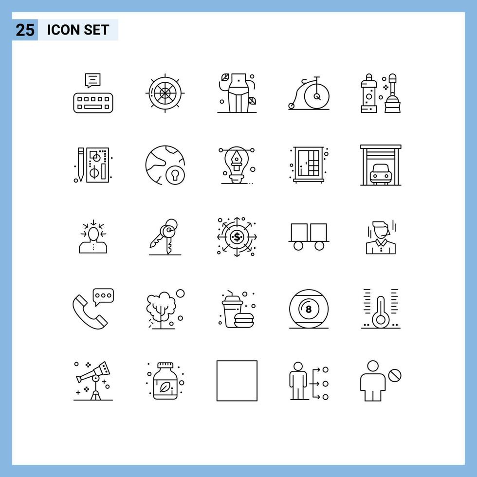 satz von 25 modernen ui-symbolen symbolzeichen für sauberere fahrzeugdiät transportfahrrad editierbare vektordesignelemente vektor
