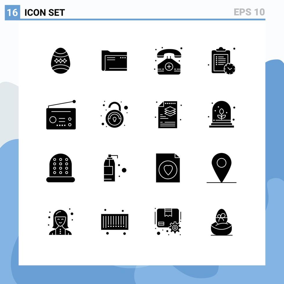 satz von 16 modernen ui-symbolen symbole zeichen für arbeitsplan leeres telefon medizinisch editierbare vektordesignelemente vektor