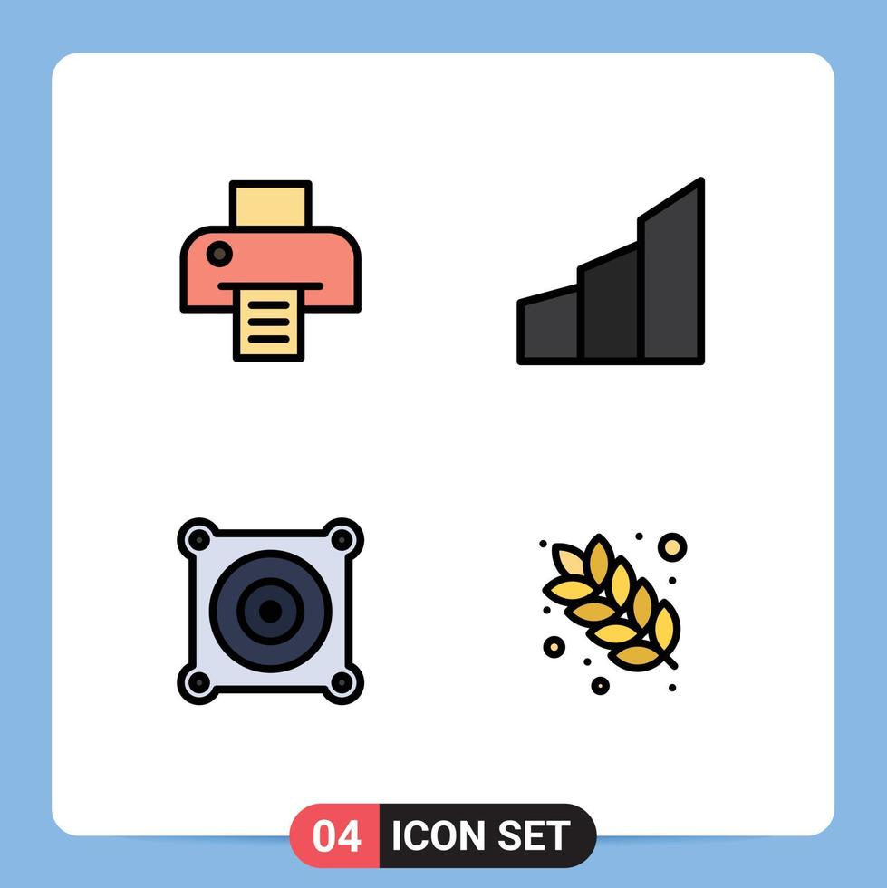 Gruppe von 4 gefüllten flachen Farbzeichen und Symbolen für Druckermaschinenwohnungen modernes Gebäude Gericht editierbare Vektordesign-Elemente vektor
