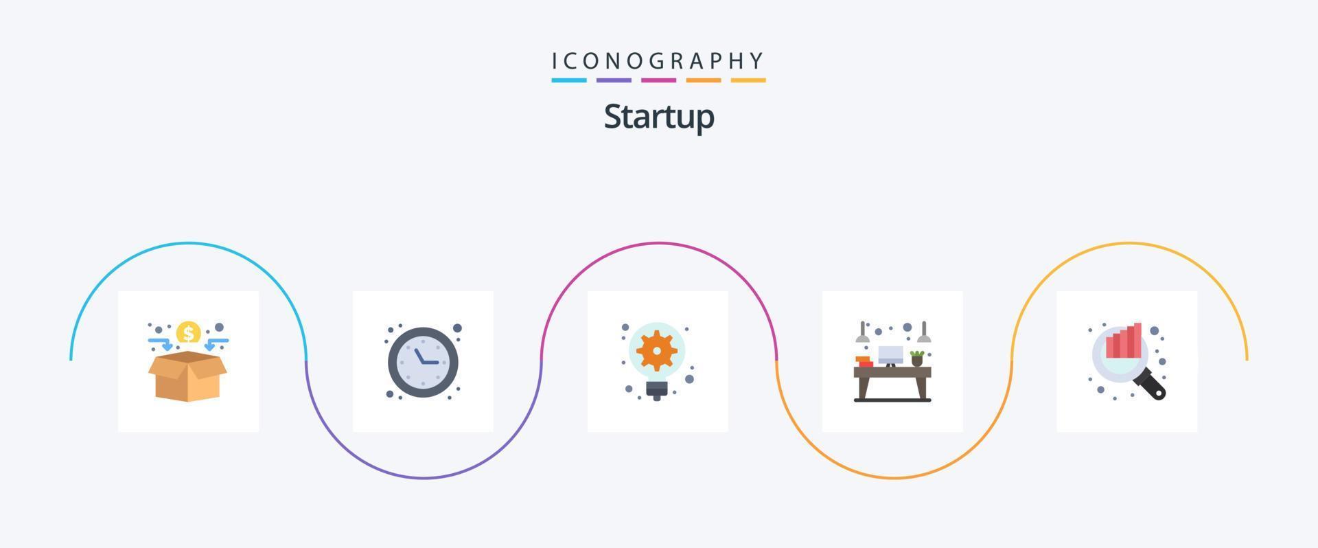 Startup Flat 5 Icon Pack inklusive Audit. Gerät. Generation. Arbeitsplatz. Schreibtisch vektor