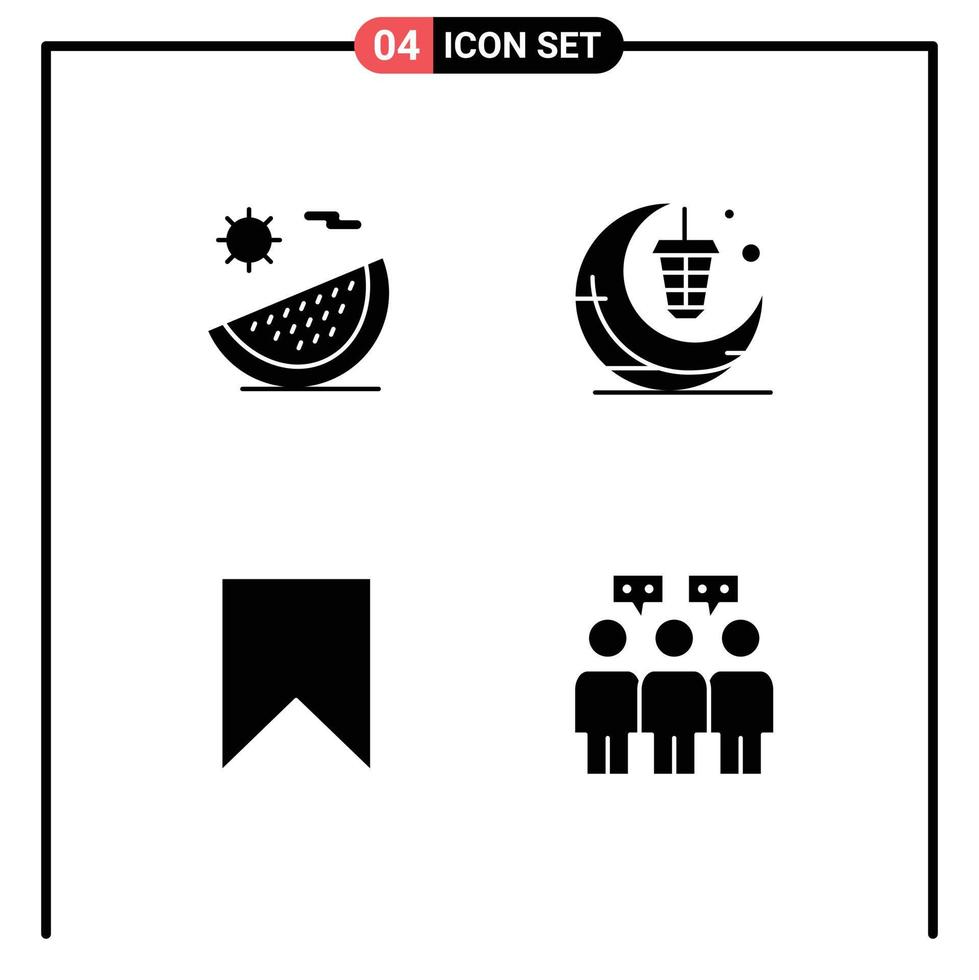 uppsättning av 4 modern ui ikoner symboler tecken för strand cresent sommar ljus Instagram redigerbar vektor design element