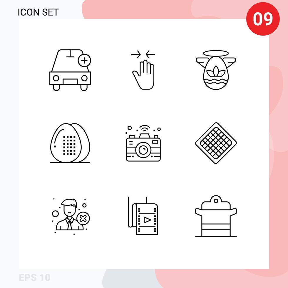 Mobile Interface Gliederungssatz von 9 Piktogrammen von Essen, Getränken, Pfeil, Kochen, Ostern, editierbare Vektordesign-Elemente vektor