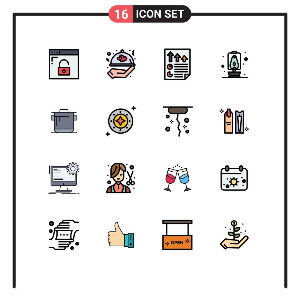 16 kreative Symbole moderne Zeichen und Symbole von Küchenreisepfeilen Campingbericht editierbare kreative Vektordesign-Elemente vektor
