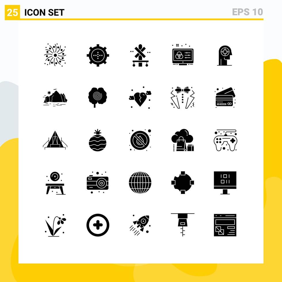 piktogram uppsättning av 25 enkel fast glyfer av koncentration designer tecken kontrollera justering redigerbar vektor design element