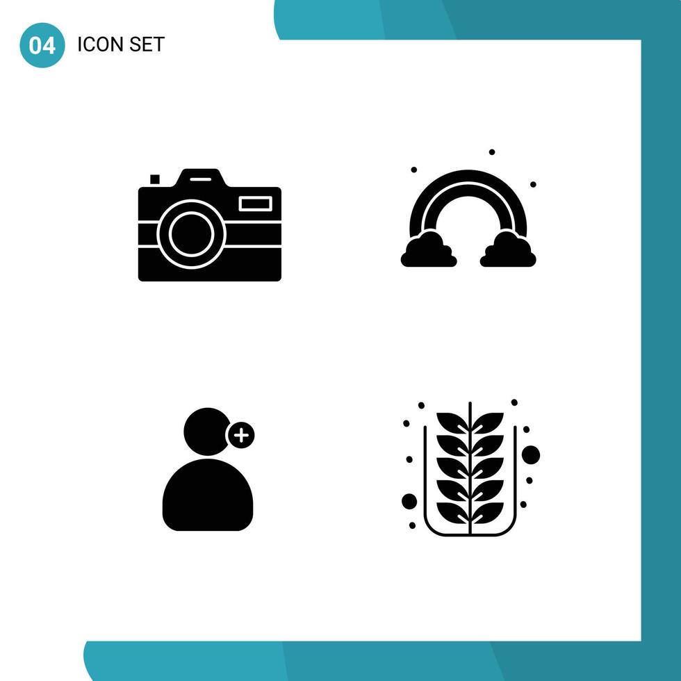 Stock Vector Icon Pack mit 4 Zeilenzeichen und Symbolen für Kameraarbeitstechnologie Frühling medizinische editierbare Vektordesign-Elemente