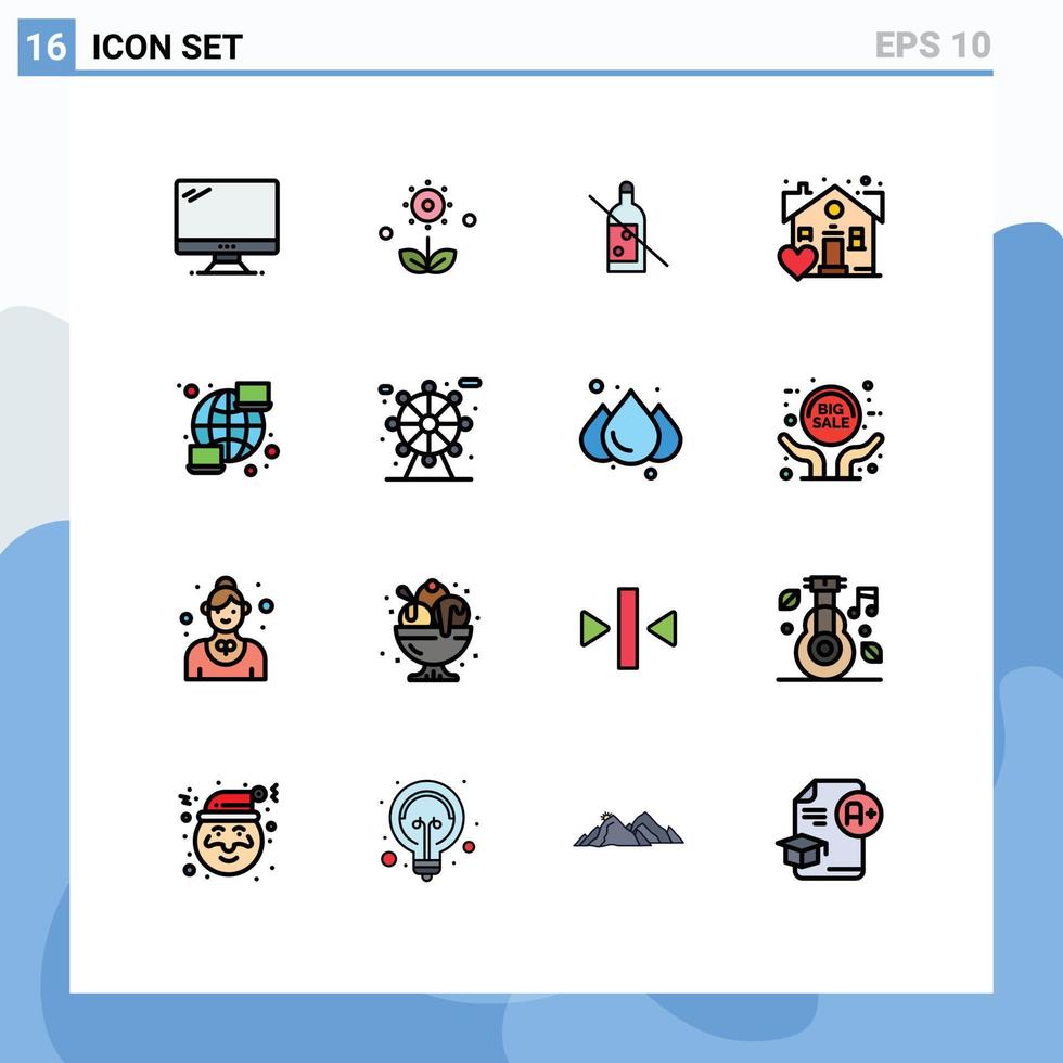 16 tematiska vektor platt Färg fylld rader och redigerbar symboler av global favorit natur egendom Nej redigerbar kreativ vektor design element