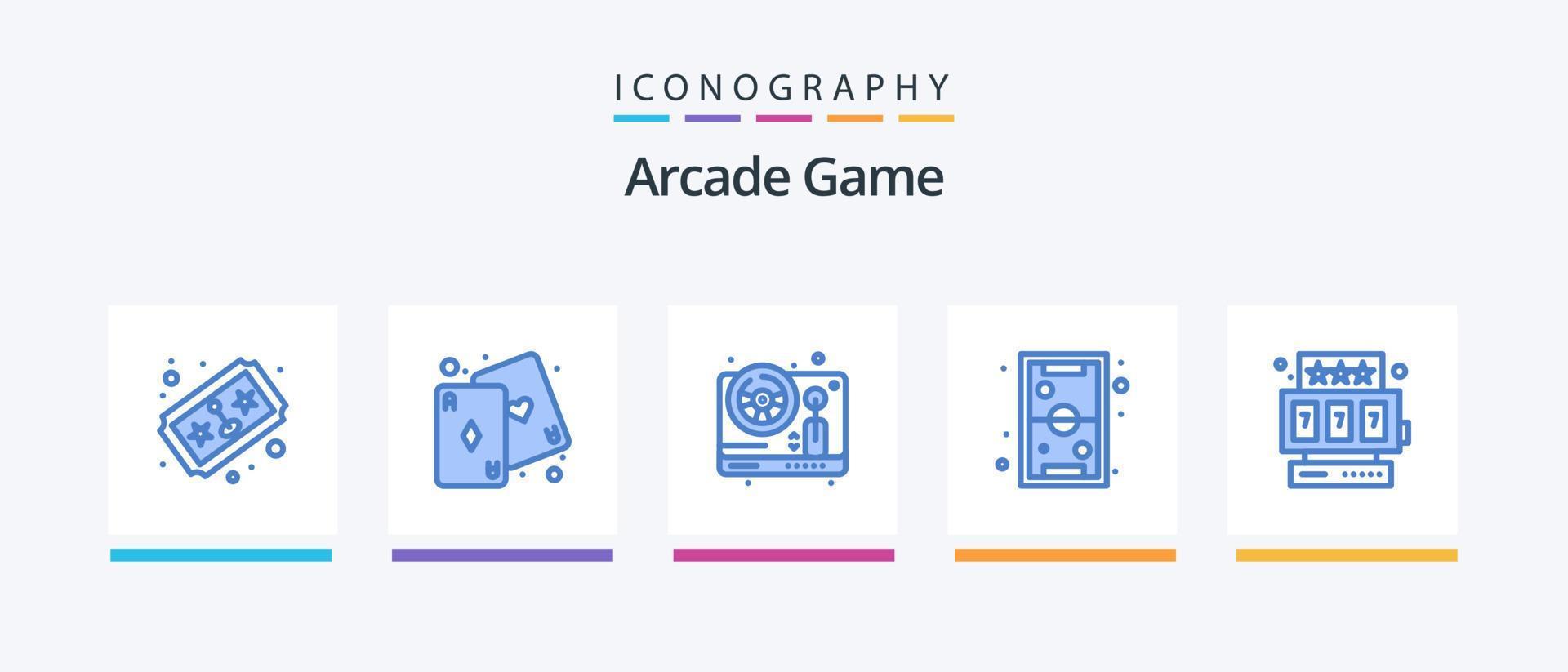 arkad blå 5 ikon packa Inklusive spår maskin. spela. styrning. ungar. roligt. kreativ ikoner design vektor
