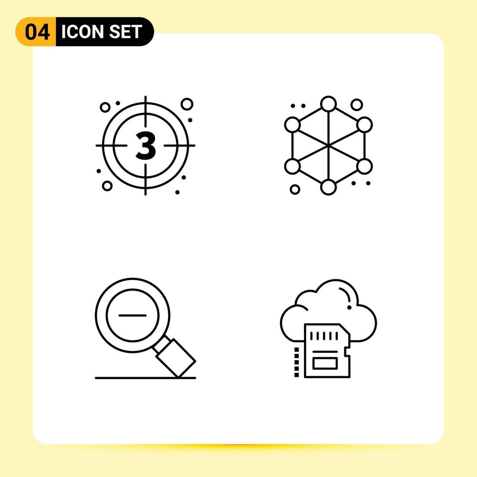 uppsättning av 4 modern ui ikoner symboler tecken för nedräkning mindre Start data förstorande glas redigerbar vektor design element