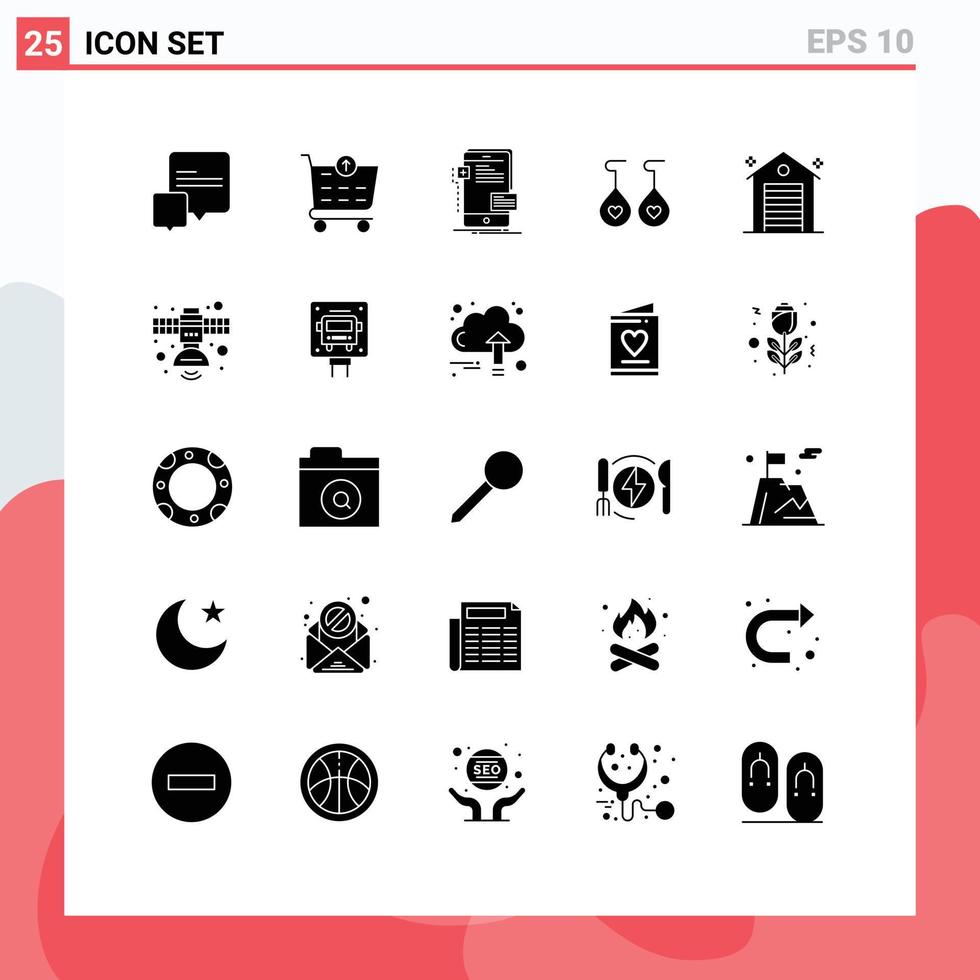 modern uppsättning av 25 fast glyfer pictograph av verklig egendom mobil byggnad kärlek redigerbar vektor design element