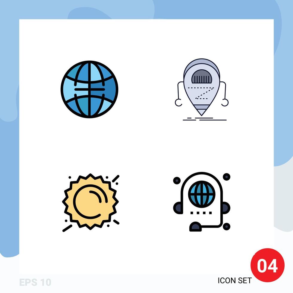 4 tematiska vektor fylld linje platt färger och redigerbar symboler av global Sol android robot väder redigerbar vektor design element