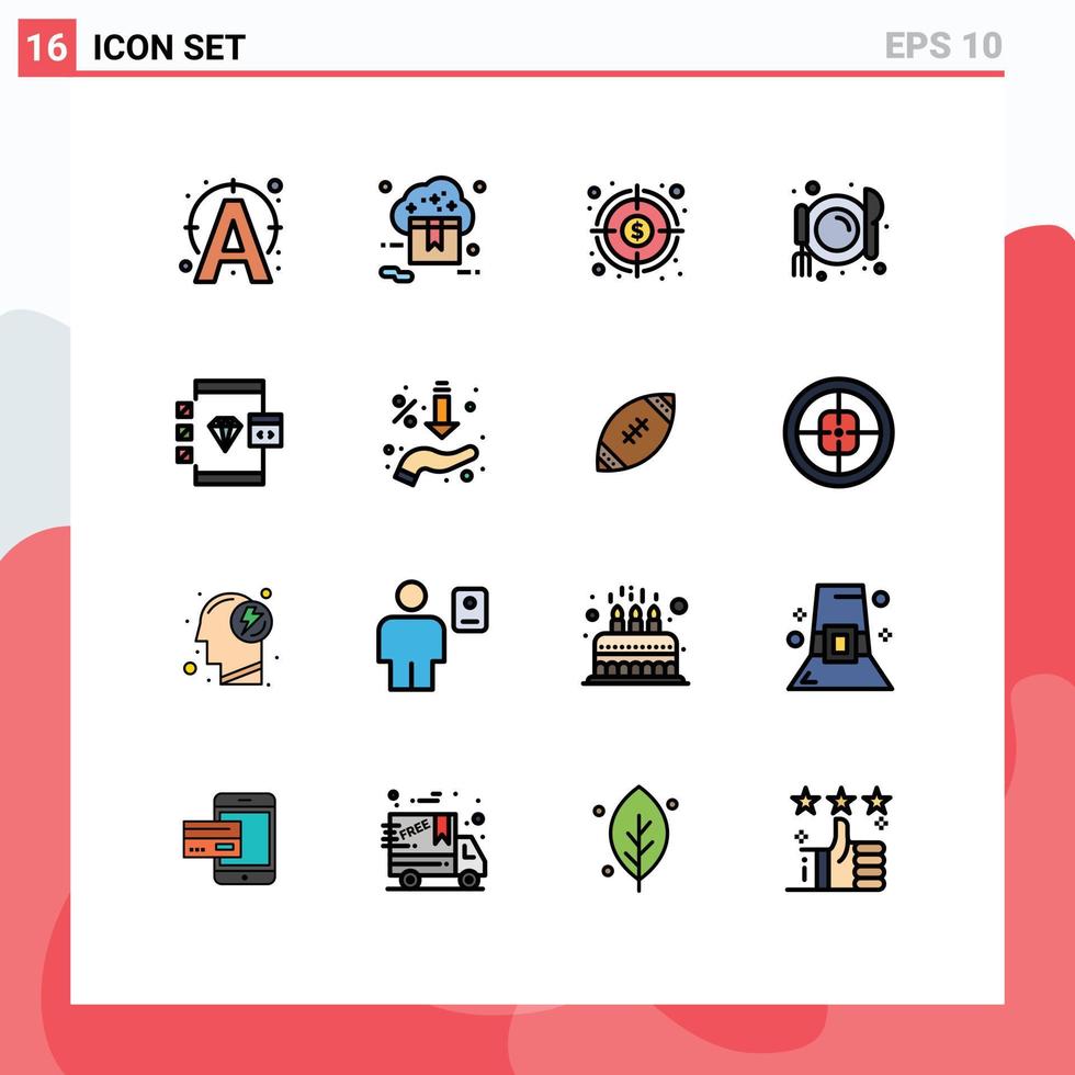 satz von 16 modernen ui symbolen symbole zeichen für app diät valentine cafe ziel editierbare kreative vektordesignelemente vektor