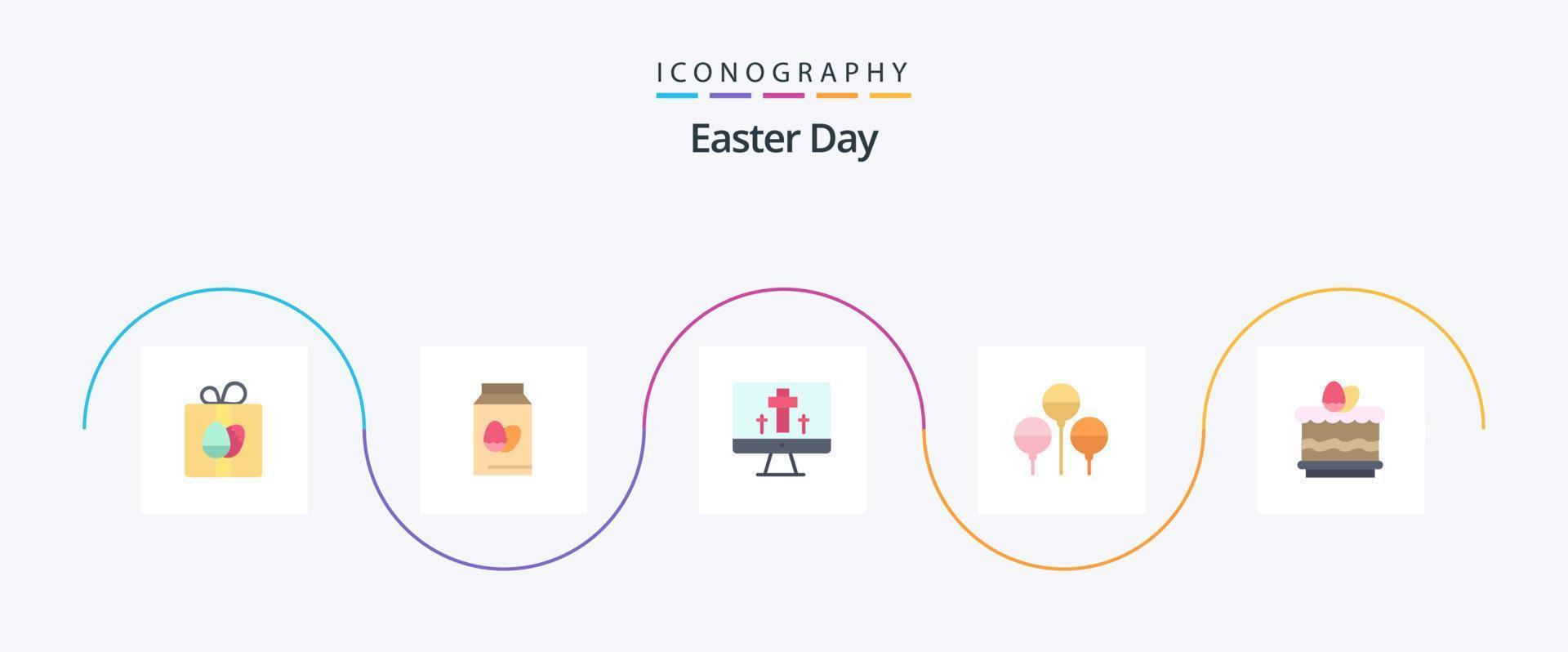 påsk platt 5 ikon packa Inklusive äta. cack. övervaka. Semester. bloon vektor