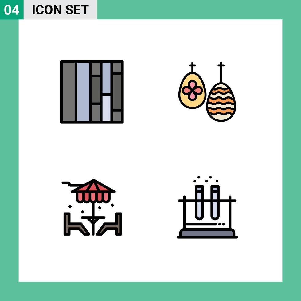 Set mit 4 kommerziellen Filledline-Flachfarbpaketen für Layout-Möbel Osterstrandtest editierbare Vektordesign-Elemente vektor