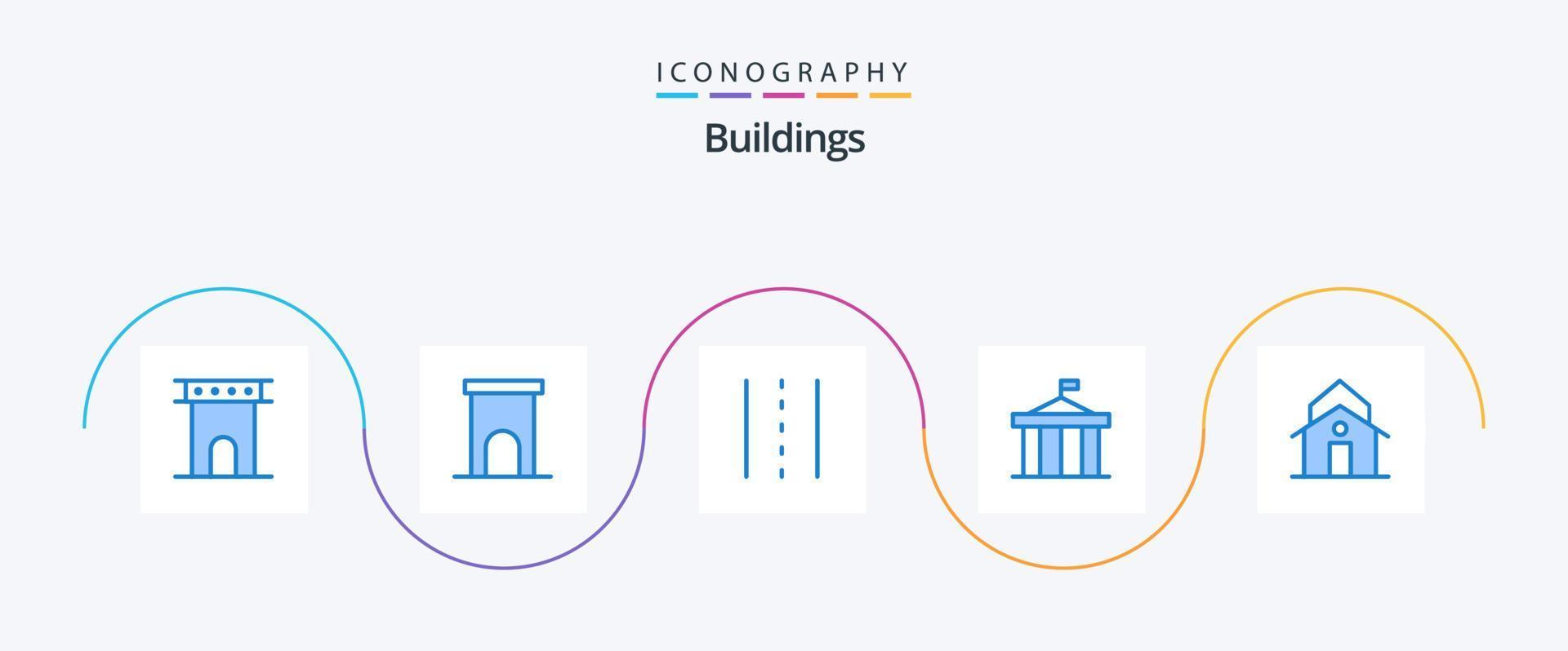 byggnader blå 5 ikon packa Inklusive kolumner. akropol. fast egendom. väg. rader vektor