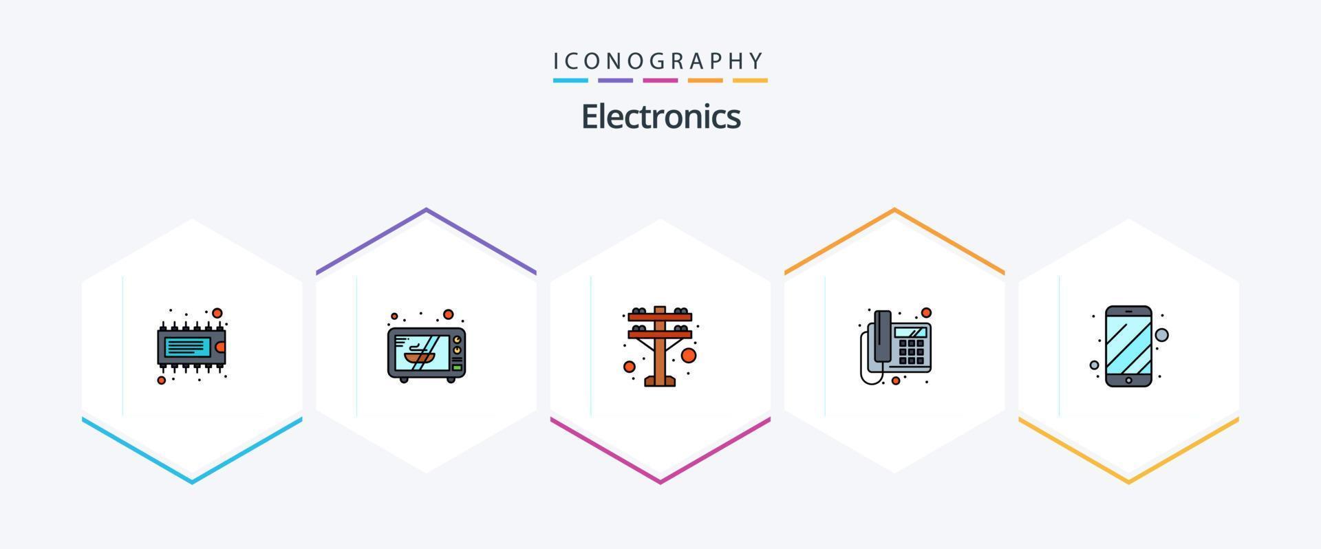 Elektronik 25 gefüllte Symbolpakete einschließlich Elektronik. Handy, Mobiltelefon. elektrischer Turm. Handy. Telefon vektor