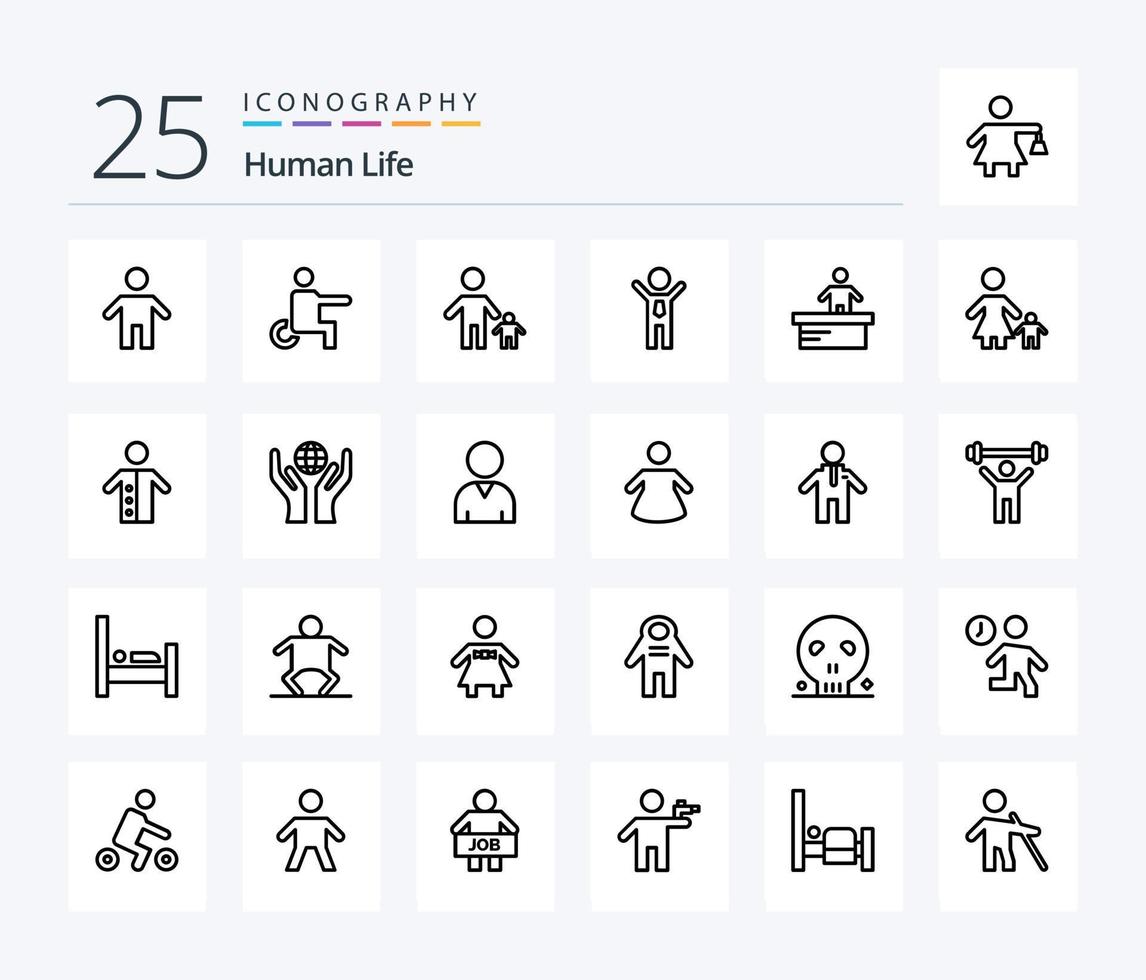 Symbolpaket mit 25 Zeilen für Menschen, einschließlich Kassierer. Erfolg. Kind. Unternehmen. Kind vektor
