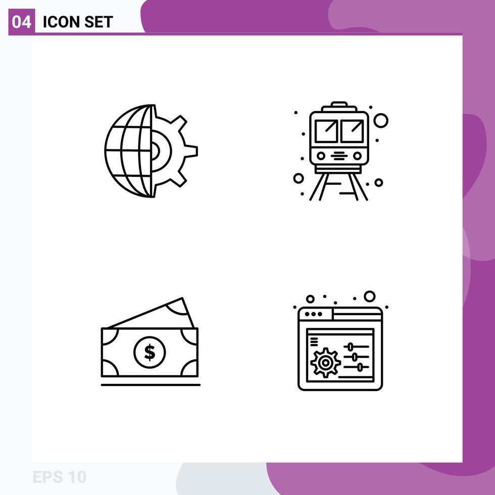 Stock Vector Icon Pack mit 4 Zeilen Zeichen und Symbolen für Gear American Business Transport Web Control editierbare Vektordesign-Elemente