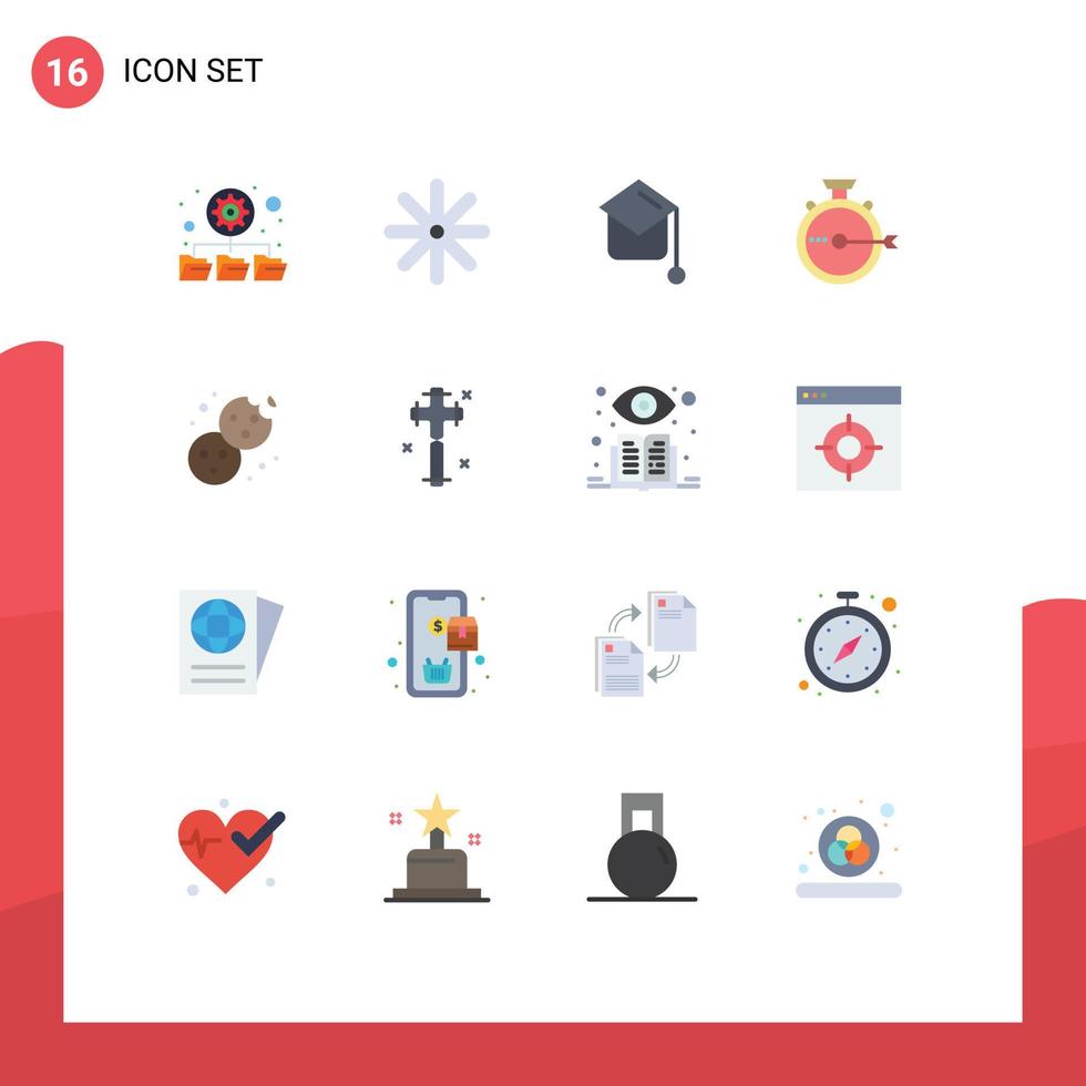 grupp av 16 platt färger tecken och symboler för efterrätt baka gradering hatt stoppur optimering redigerbar packa av kreativ vektor design element
