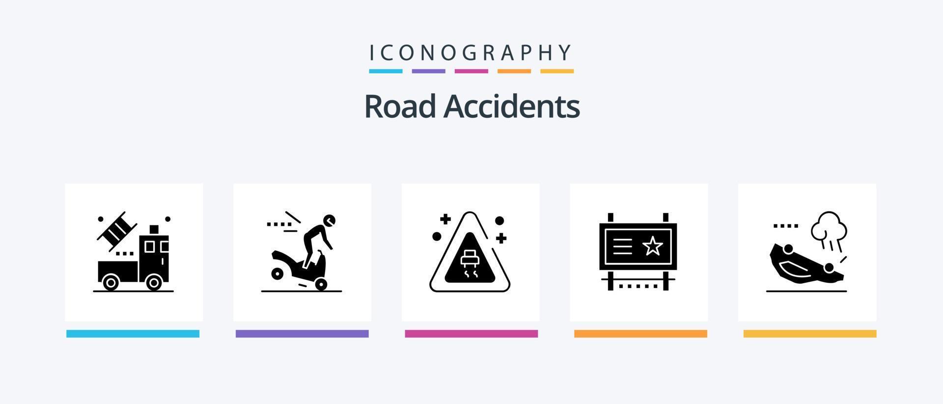 Verkehrsunfälle Glyphe 5 Icon Pack inklusive Auto. Straßenwerbung. Signalisierung. Werbung. Werbung. kreatives Symboldesign vektor