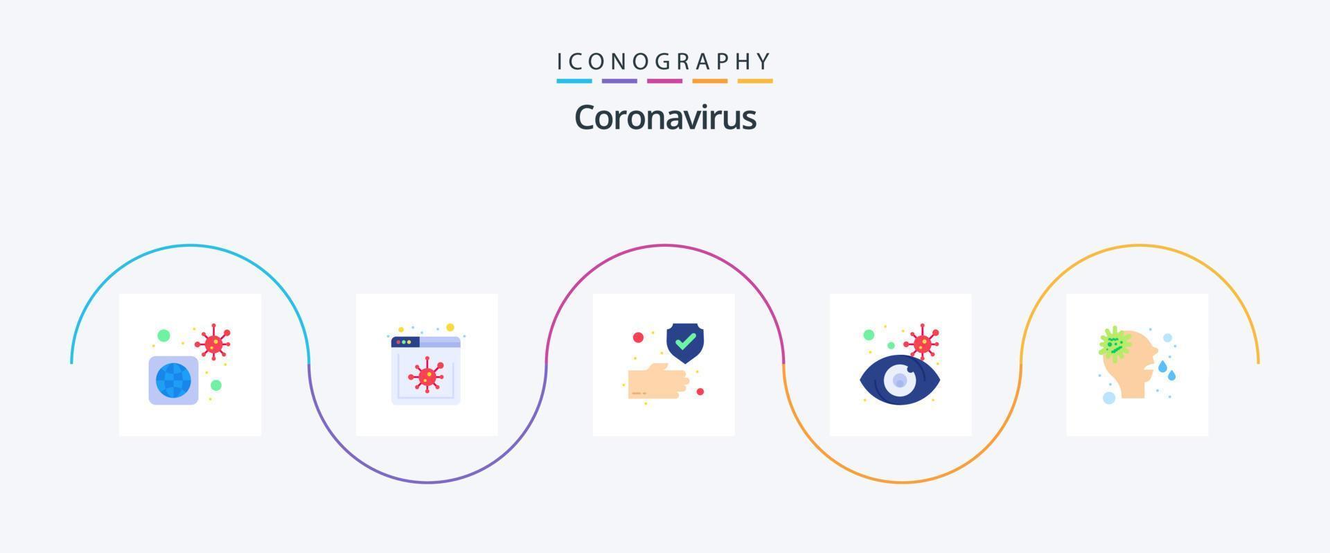 Coronavirus Flat 5 Icon Pack inklusive Nase. Virus infiziert. sauber. Ansicht. Auge vektor