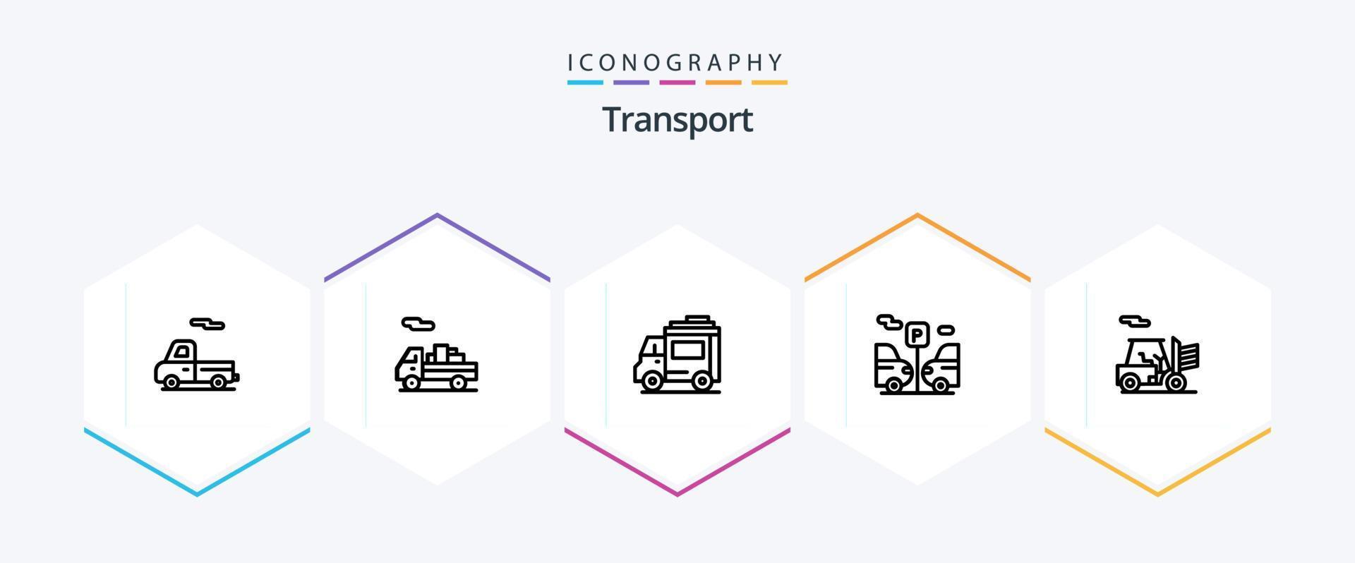 Transport Icon Pack mit 25 Zeilen inklusive . Transport. Menschen. Gliederung. Parken vektor
