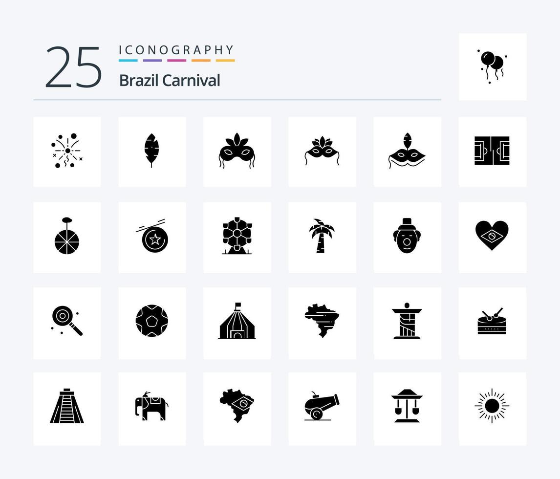 Brasilianische Karneval 25 solide Glyphen-Icon-Pack einschließlich Mardigras. Kostüm. Tinte. Maske. Karneval vektor