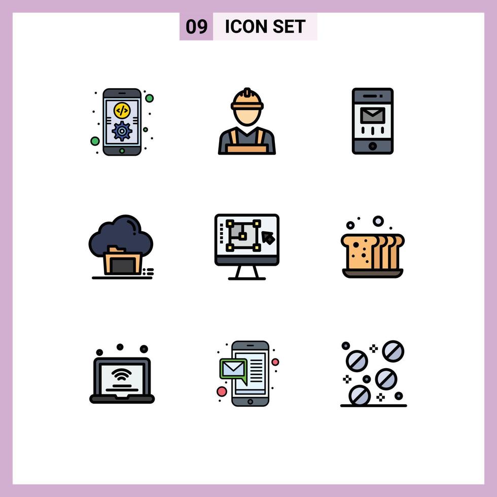 redigerbar vektor linje packa av 9 enkel fylld linje platt färger av dator data kuvert moln mapp redigerbar vektor design element