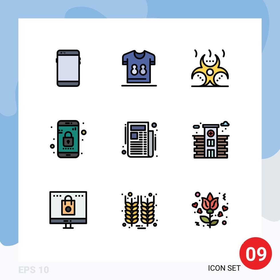 Satz von 9 Vektor-Fülllinien-Flachfarben im Raster für die Gefahr editierbarer Vektordesign-Elemente der Telefonsperre Fußball-App vektor