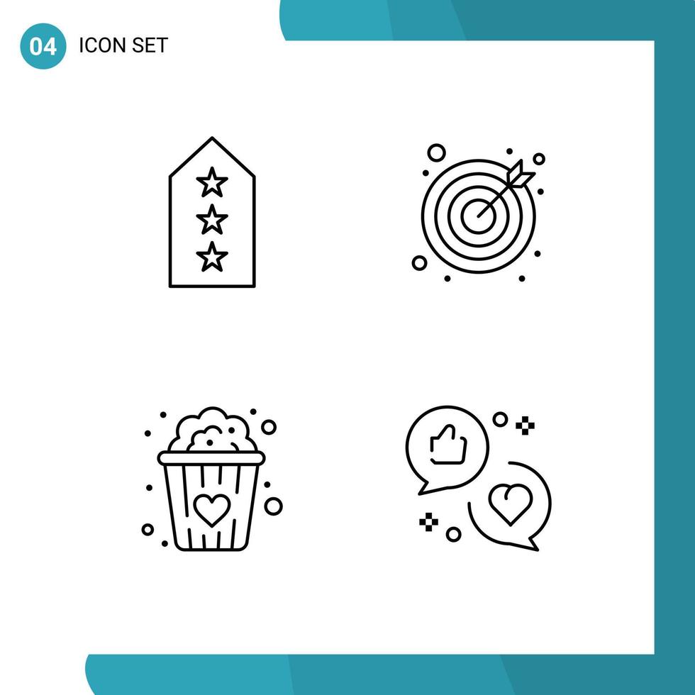 4 universelle Filledline-Flachfarben für Web- und mobile Anwendungen. Militärische Popcorn-Tag-Ziele, die editierbare Vektordesign-Elemente bewerben vektor