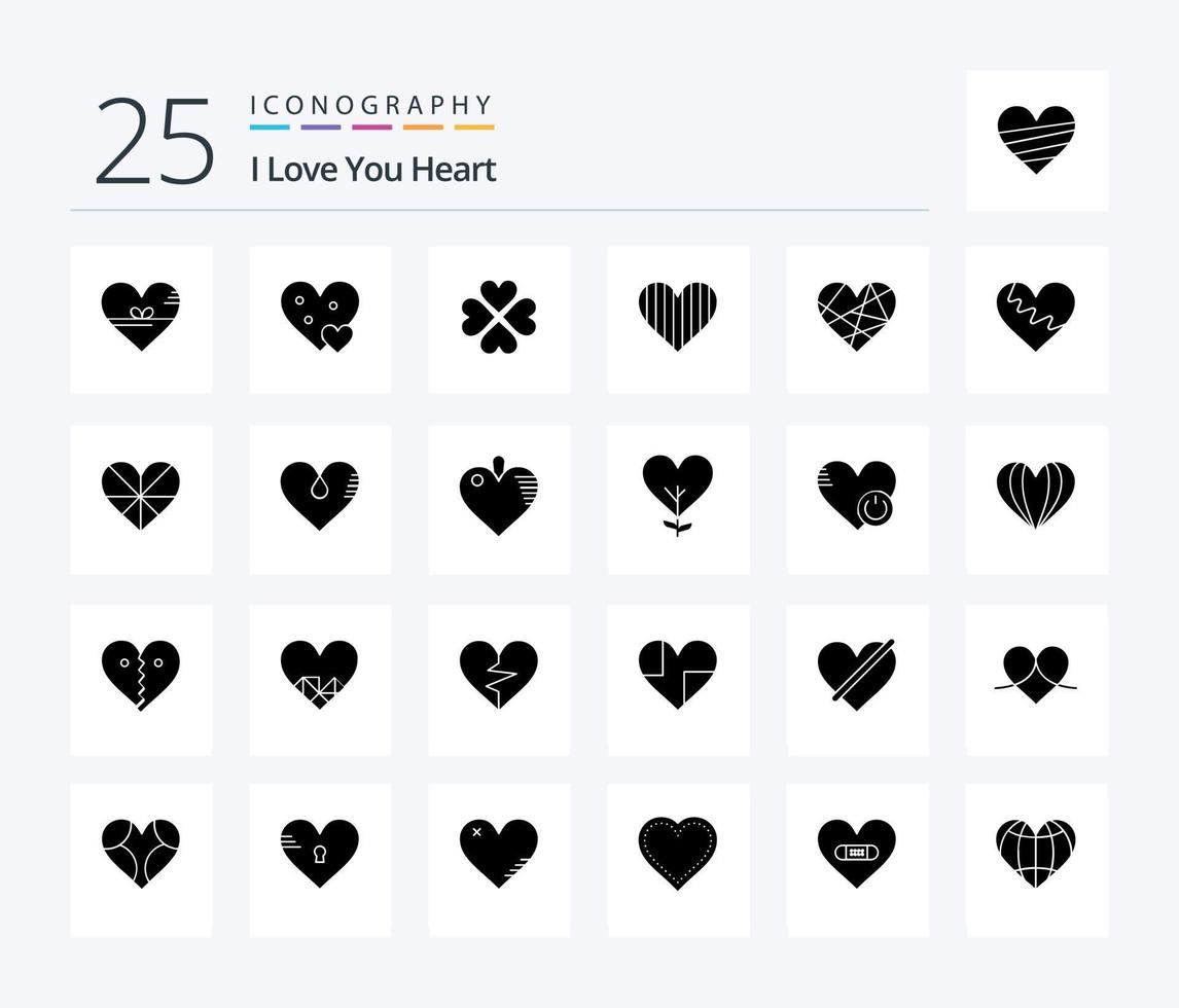 Herz 25 solides Glyphen-Icon-Pack inklusive Liebe. Gesundheitswesen. Geschenk. Geschenk. mögen vektor