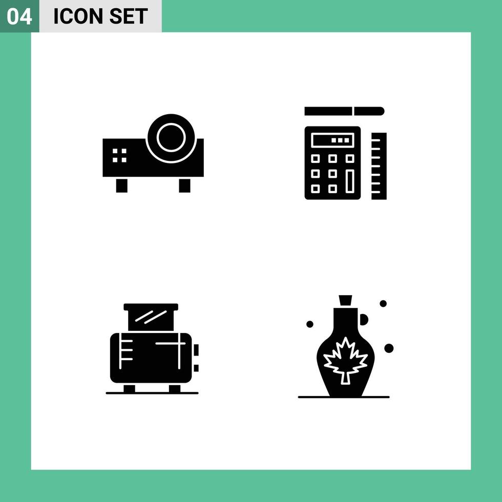 uppsättning av 4 modern ui ikoner symboler tecken för multimedia elektrisk glida projektor kalkylator maskin redigerbar vektor design element