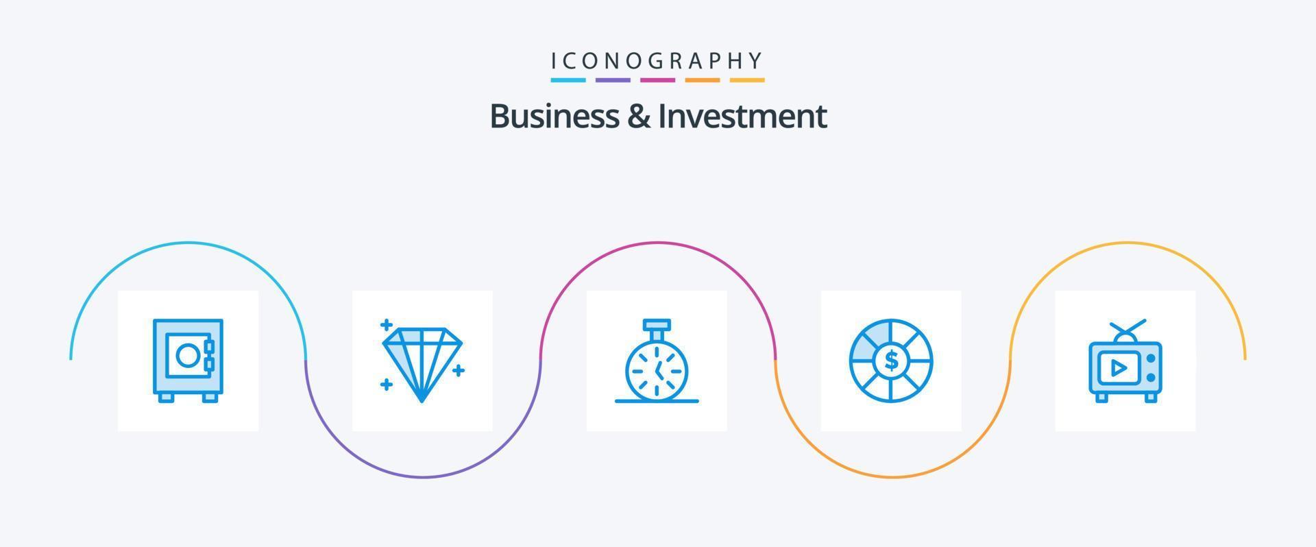 företag och investering blå 5 ikon packa Inklusive . spela. timer. tv. dollar vektor