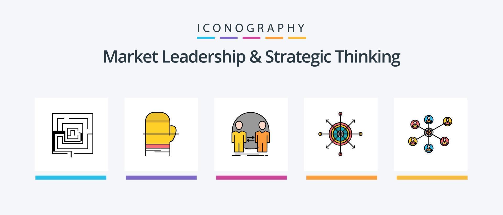 Marktführerschaft und strategisches Denken Linie gefüllt 5 Icon Pack inklusive Rechnung. Präsentation. Transfer. Gipfel. kreatives Symboldesign vektor