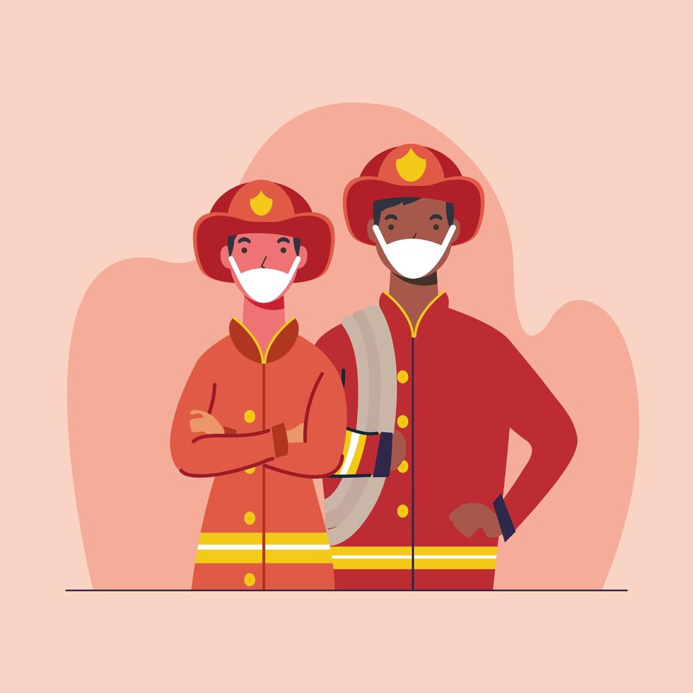 Feuerwehrmänner mit Maskenvektordesign vektor