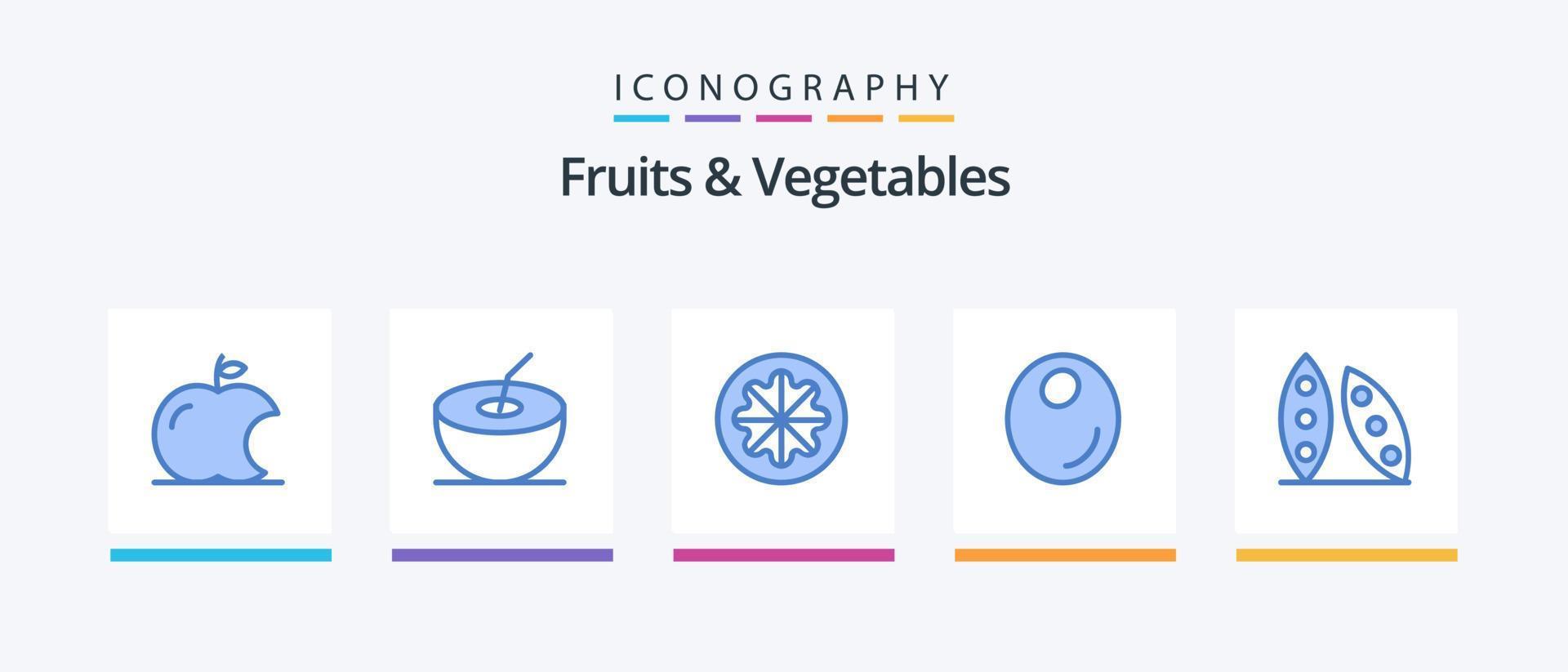 frukt och grönsaker blå 5 ikon packa Inklusive organisk. mat. grönsaker. matlagning. olja. kreativ ikoner design vektor