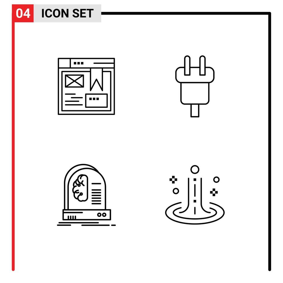 mobil gränssnitt linje uppsättning av 4 piktogram av layout ai hemsida sladd framtida redigerbar vektor design element