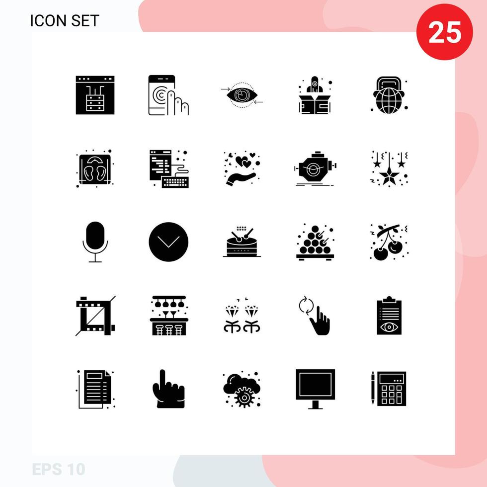 25 användare gränssnitt fast glyf packa av modern tecken och symboler av upp raket smartphone planen marknadsföring redigerbar vektor design element
