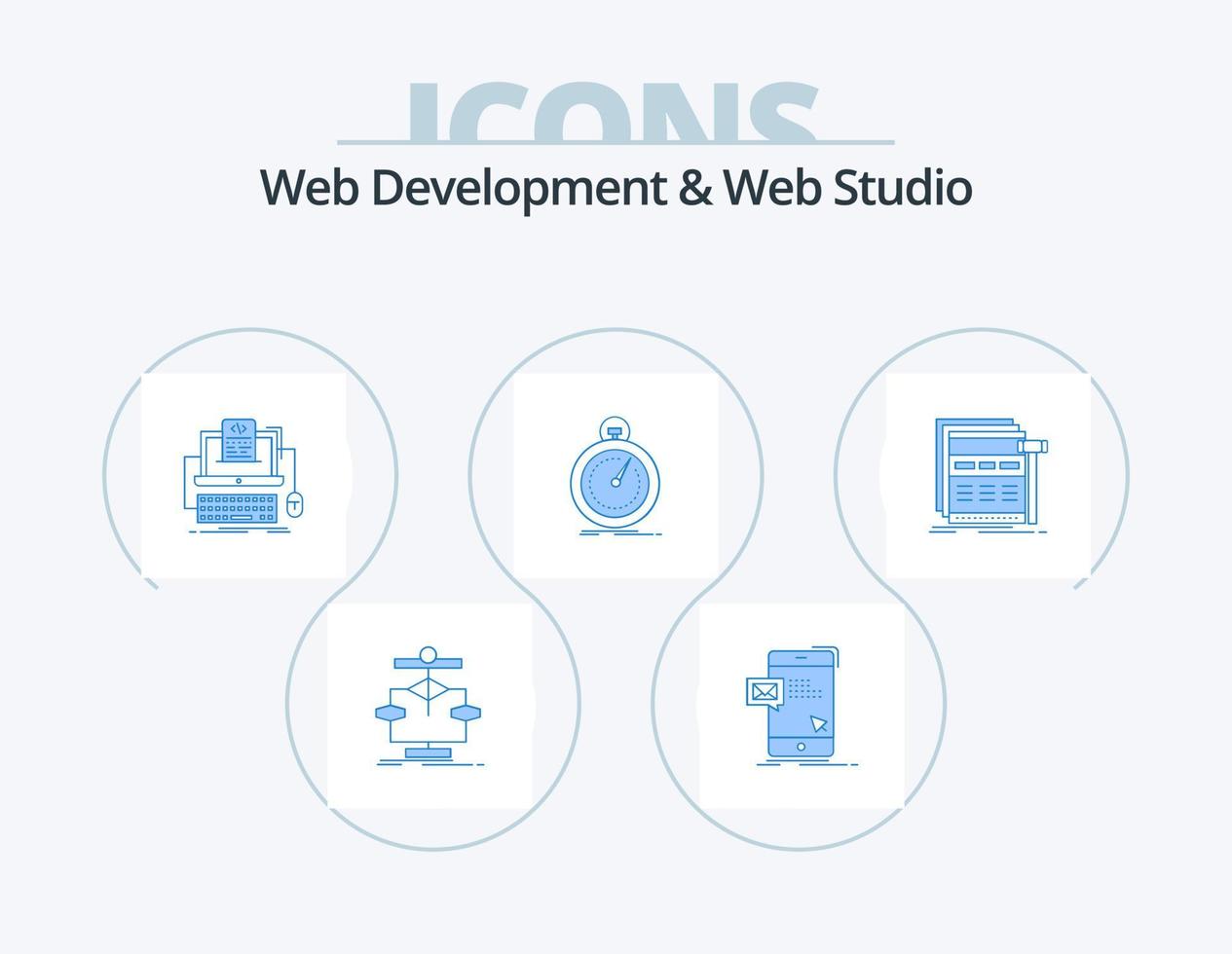 Webentwicklung und Webstudio Blue Icon Pack 5 Icon Design. schnell. Bildschirm. Post. Monoblock. Kodierung vektor