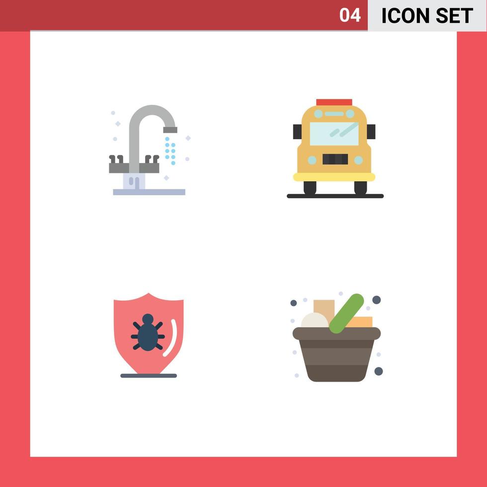 Stock Vector Icon Pack mit 4 Zeilenzeichen und Symbolen für Badezimmer schützen Waschbecken Transportschild editierbare Vektordesign-Elemente