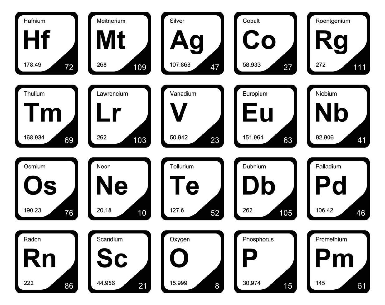 20 Präiodentabelle des Symbolpaketdesigns der Elemente vektor