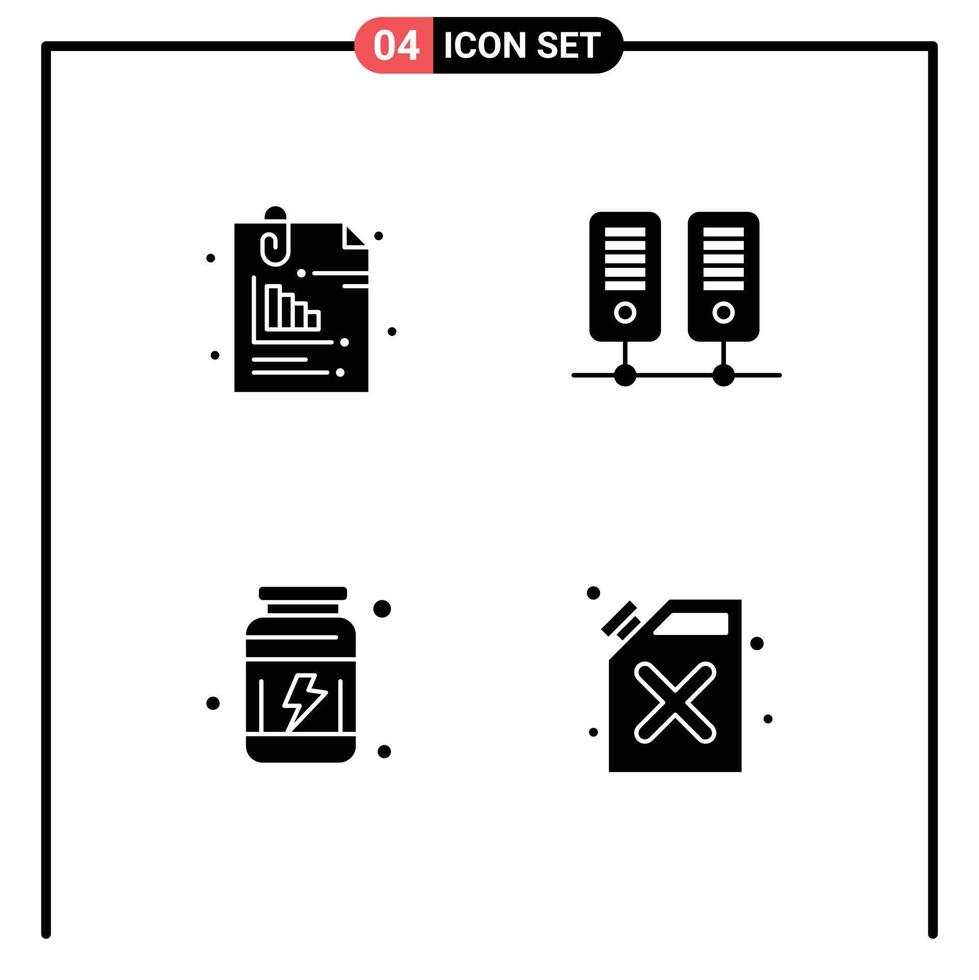 Piktogrammsatz aus 4 einfachen soliden Glyphen von Anheftungsproteinen Bürodaten Vitaminen editierbare Vektordesign-Elemente vektor