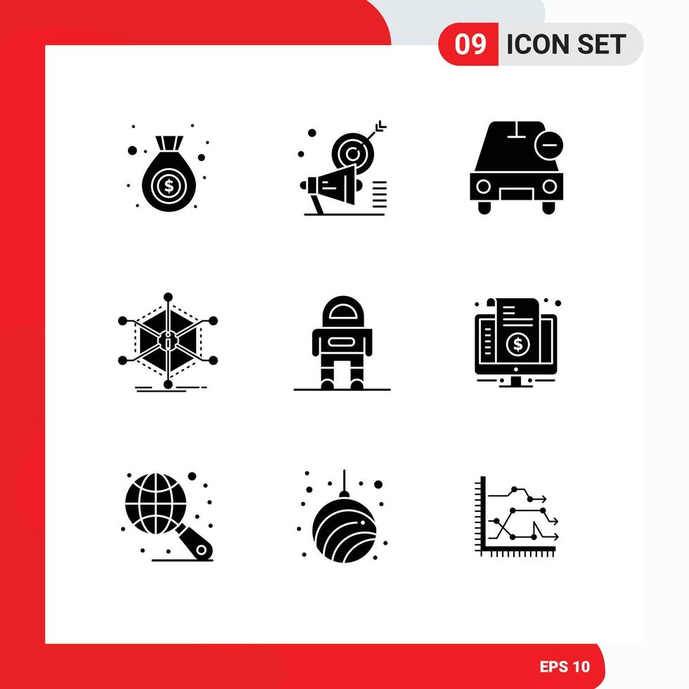 Stock Vector Icon Pack mit 9 Zeilen Zeichen und Symbolen für Ressourcen Info Auto Hilfe Fahrzeuge editierbare Vektordesign-Elemente