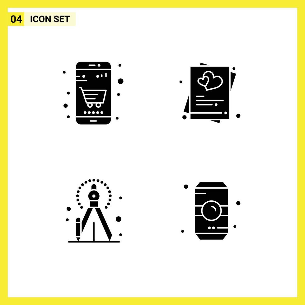 Piktogramm-Set aus 4 einfachen soliden Glyphen von Korb-Präzisions-Online-Shop-Liebesprozess-editierbaren Vektordesign-Elementen vektor