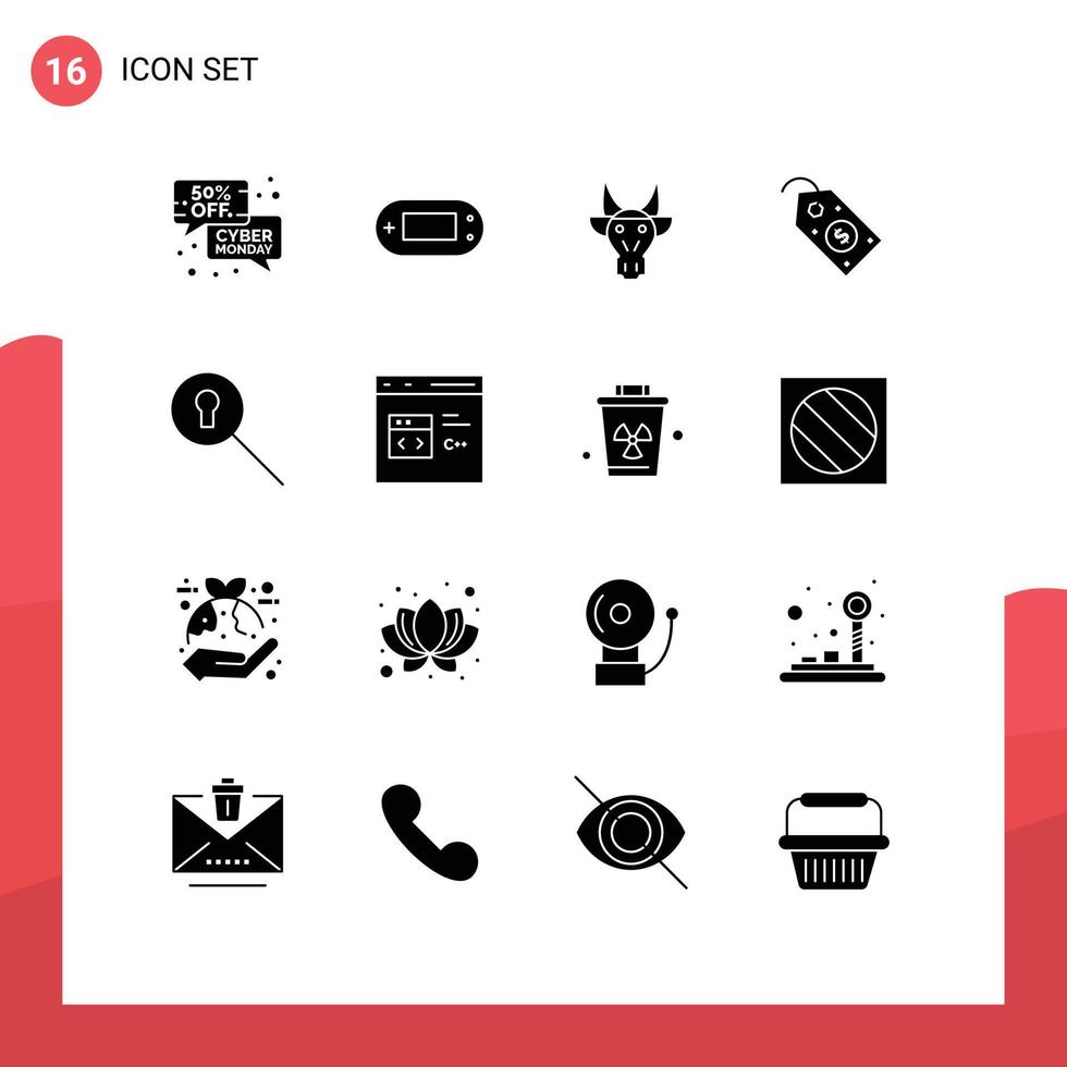 Stock Vector Icon Pack mit 16 Zeilen Zeichen und Symbolen für Tag Label PSP E-Commerce indische editierbare Vektordesign-Elemente
